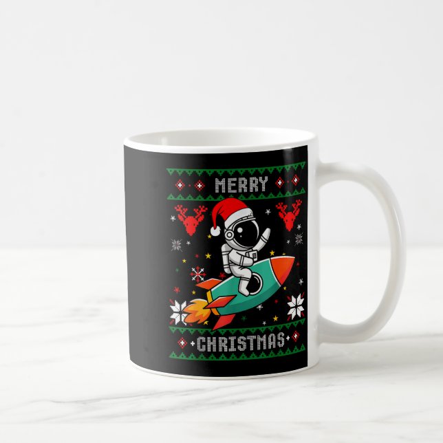 Taza De Café Ugly Christmas Astronaut Riding Rocket Santa Hat T (Derecha)