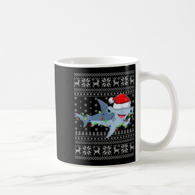 Taza De Café Ugly Sweater Xmas Lights Santa Hammerhead Shark Ch (Derecha)
