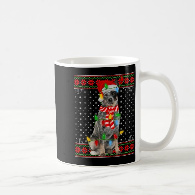 Taza De Café Ugly Xmas Dog Lights Santa Hat Blue Heeler Dog Chr (Derecha)