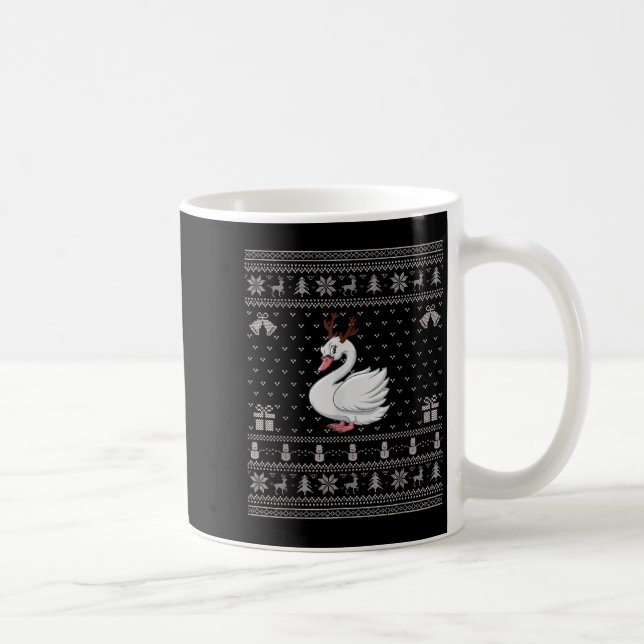Taza De Café Ugly Xmas Sweater Style Swans Reindeer Christmas  (Derecha)
