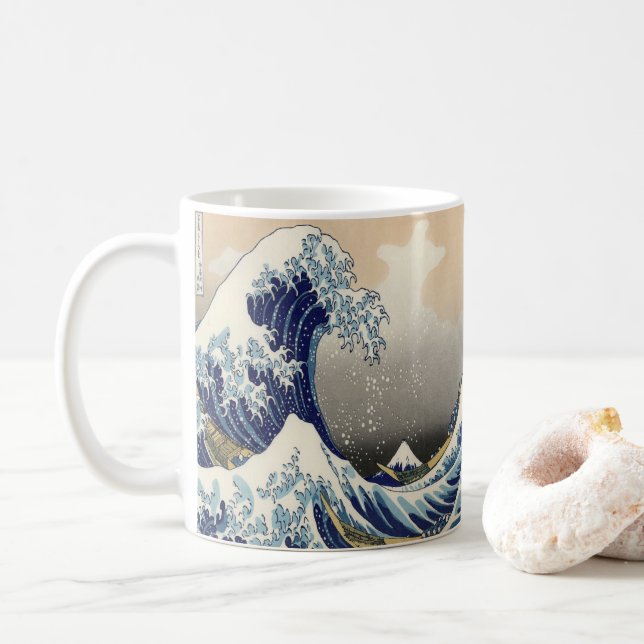Taza De Café ukiyo japonés vintage e art la gran ola (Con donut)