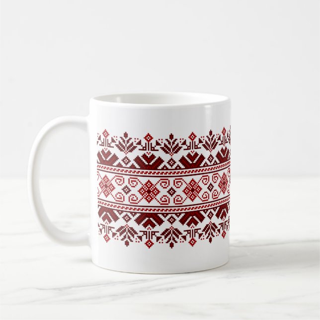 Taza De Café Ukrainian traditional vushuvanka folk pattern red (Izquierda)