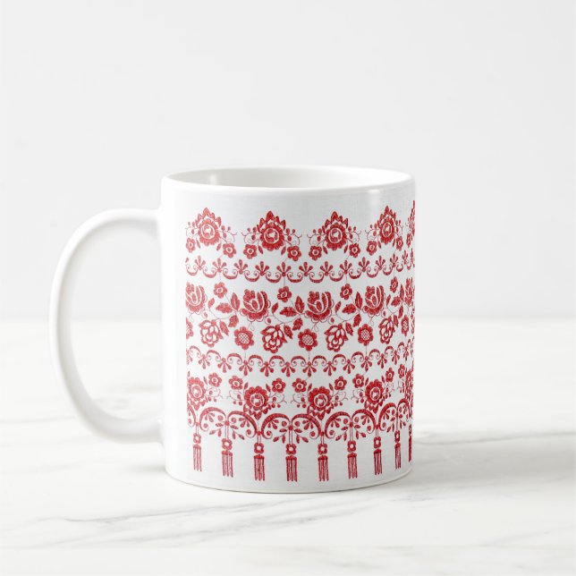 Taza De Café Ukrainian traditional vushuvanka folk pattern red (Izquierda)