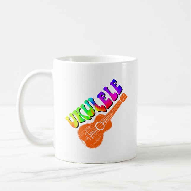 Taza De Café Ukulele Tie Dye Groovy Arte de texto (Izquierda)