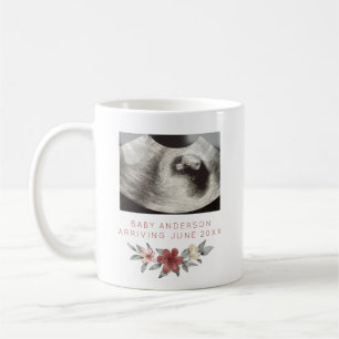 Taza De Café Ultrasonido Embarazo Revelar Invitación Floral