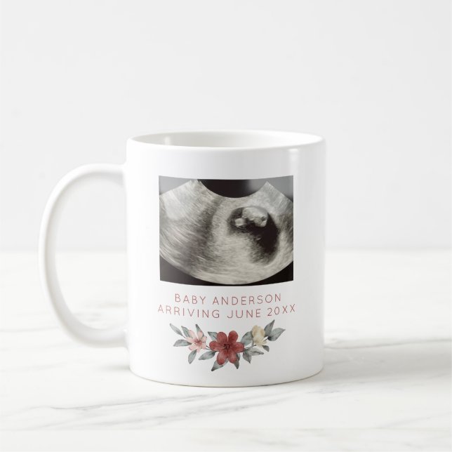Taza De Café Ultrasonido Embarazo Revelar Invitación Floral (Izquierda)