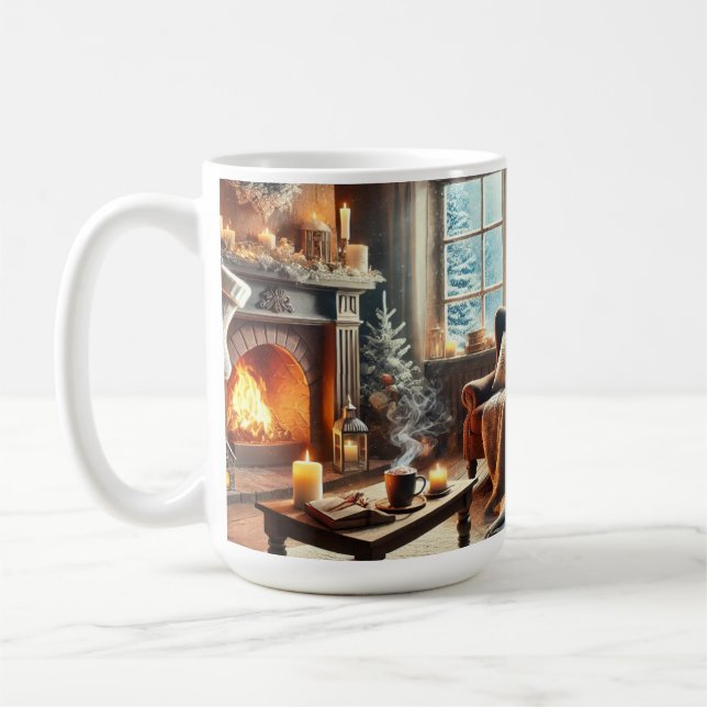 Taza De Café Un acogedor escenario invernal junto a la chimenea (Izquierda)