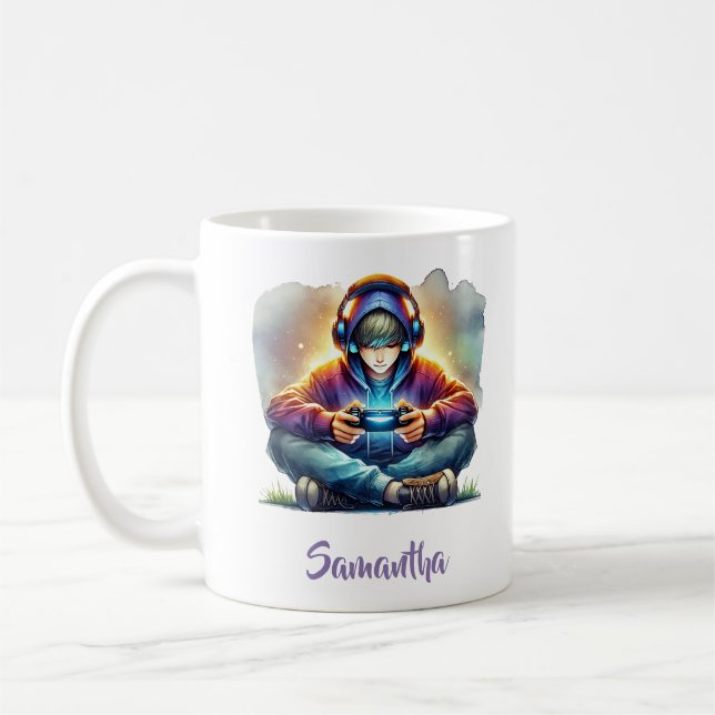 Taza De Café Un adolescente chico lindo jugando un videojuego (Izquierda)