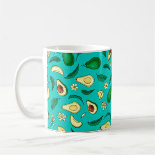 Taza De Café Un aguacate realista. Patrón sin foco. Exótico ver
