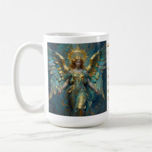 Taza De Café Un ángel personalizado hermoso de oro y turquesa