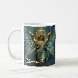 Taza De Café Un Ángel Personalizado Hermoso de Oro y Turquesa