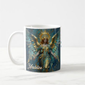 Taza De Café Un Ángel Personalizado Hermoso de Oro y Turquesa