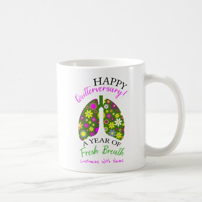 Taza De Café Un año para dejar de fumar cita pulmones florales (Derecha)