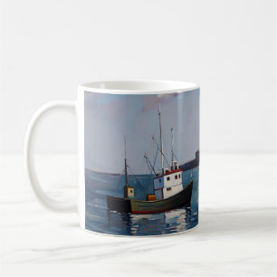 Taza De Café Un Barco En El Puerto