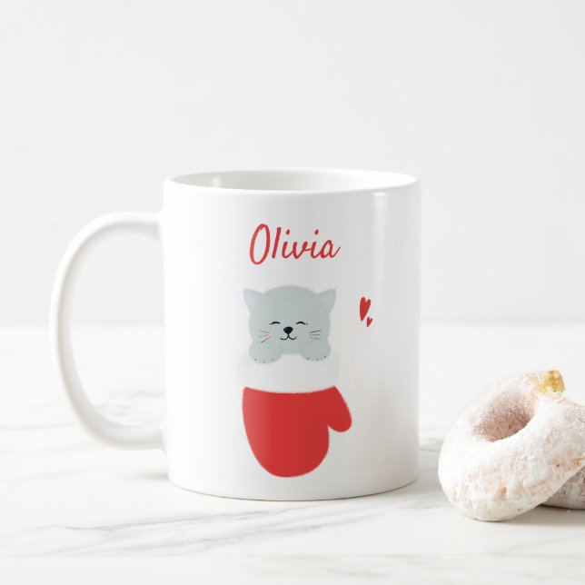 Taza De Café Un buen gatito en una migaja - Chicas Personalizad (Con donut)