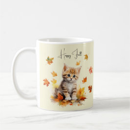 Taza De Café Un buen Naranja Tabby Gatito en hojas caídas