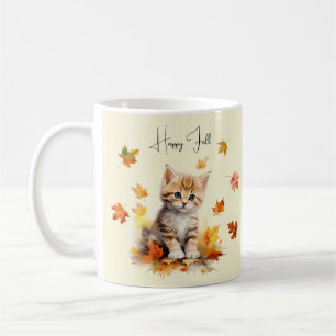 Taza De Café Un buen Naranja Tabby Gatito en hojas caídas