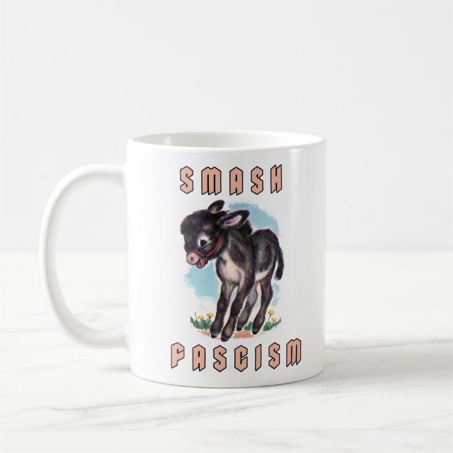 Taza De Café Un burro retro lindo- sacudir el fascismo (Izquierda)