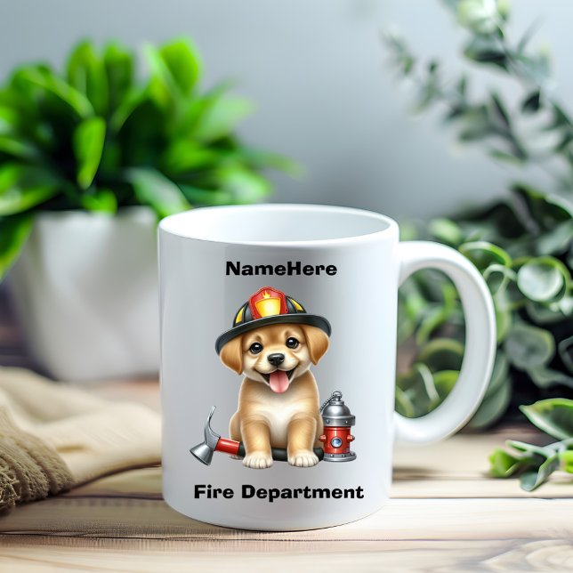 Taza De Café Un cachorro lindo vestido de bombero con herramien (Subido por el creador)