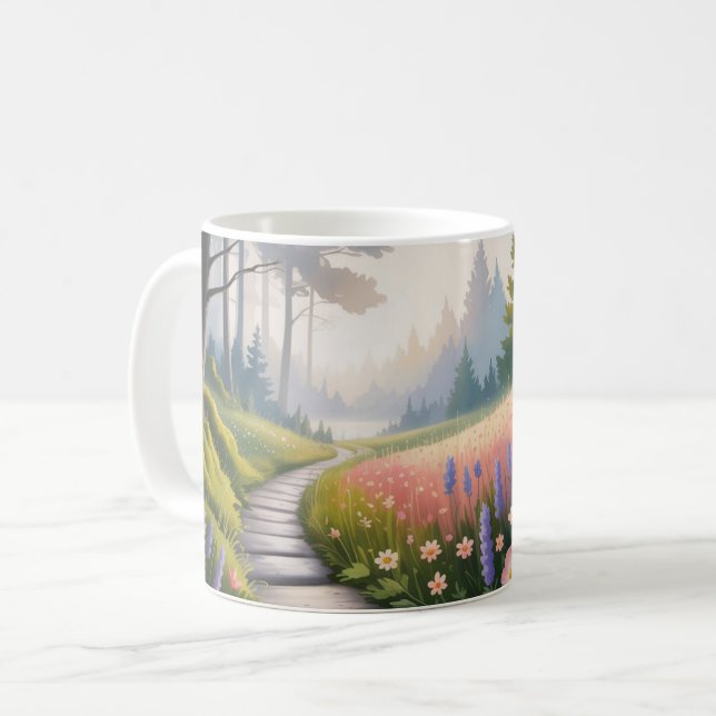 Taza De Café Un camino entre árboles forestales y flores silves (Anverso izquierdo)