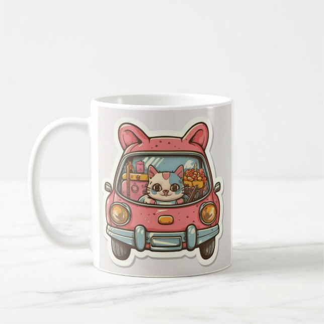 TAZA DE CAFÉ UN CAT CUTO CONDUCIR UN COCHE (Izquierda)