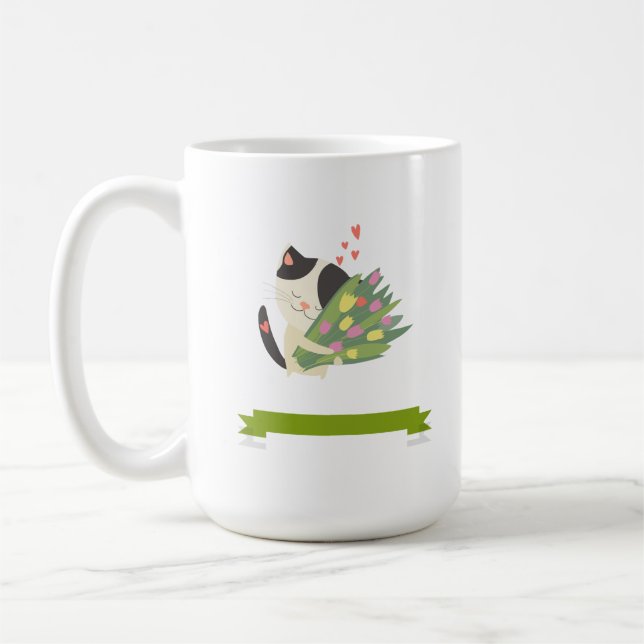 Taza De Café Un chat qui aime son bouquet de fleur. (Izquierda)