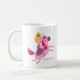 Taza De Café Un Chica amarillo morado monta en unicornio