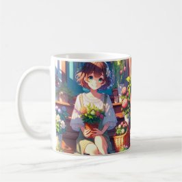Taza De Café Un Chica de anime lindo sostiene una planta