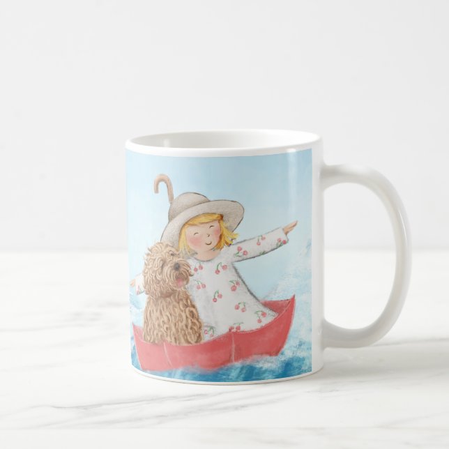 Taza De Café un chica y su amor de Labradoodle del perro/del © (Derecha)