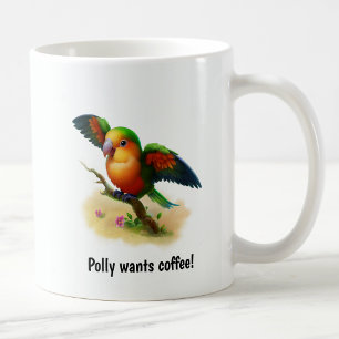 Taza De Café Un delicioso café de loro pintado en 3D con Naranj