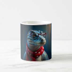 Taza De Café Un dinosaurio azul con una bufanda para Navidades