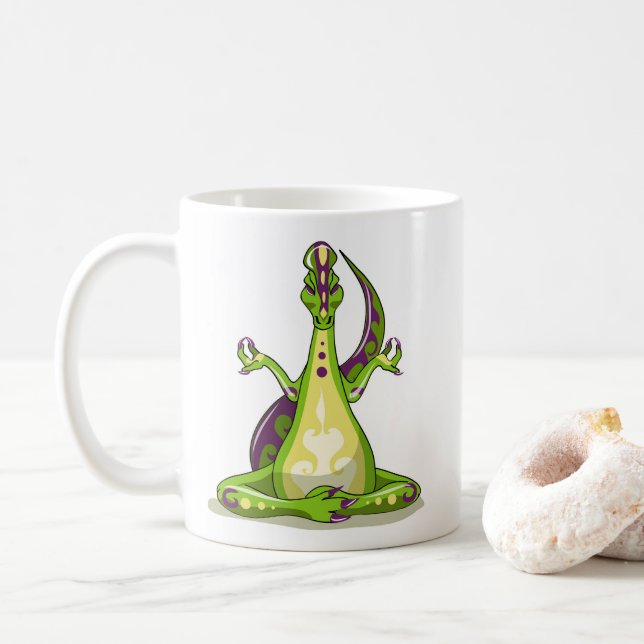 Taza De Café Un Dinosaurio Iguanodon Personalizado Haciendo Yog (Con donut)