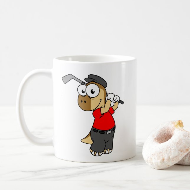 Taza De Café Un Dinosaurio Pachycephalosaurio Jugando Golf. (Con donut)