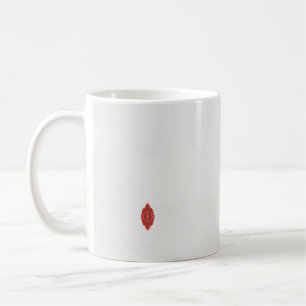 Taza De Café un diseño rojo y marrón sobre un fondo blanco