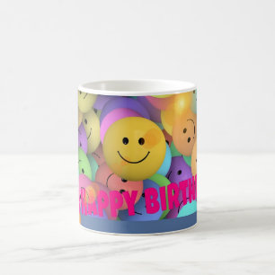 Taza De Café Un divertido globo sonriente enfrenta deseos de cu