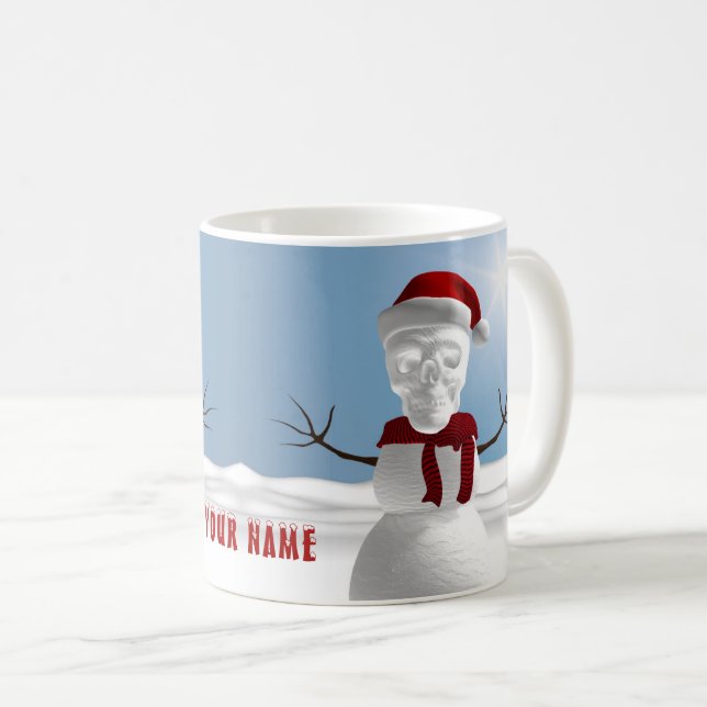 Taza De Café Un divertido muñeco de nieve con cabeza de cráneo. (Anverso derecho)