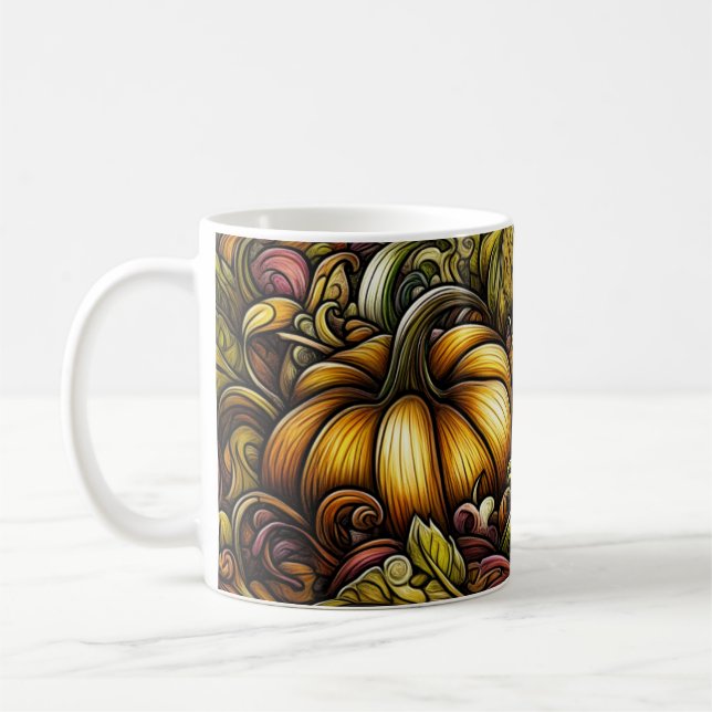 Taza De Café Un doodle con tema de otoño con patrones intrincad (Izquierda)