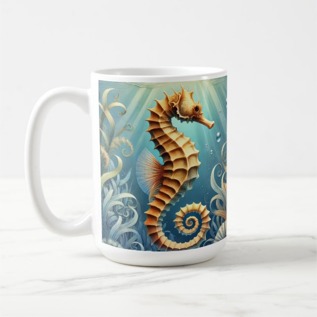 Taza De Café Un elegante caballito de mar nadando bajo el agua (Izquierda)