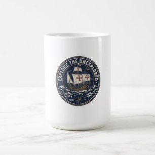 Taza De Café Un emblema retro del Día de Columbus con un barco