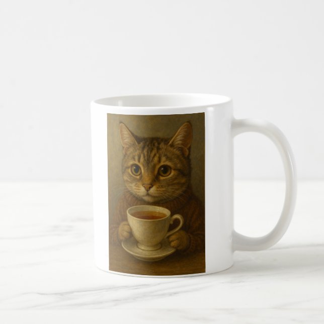 Taza De Café Un gatito lindo bebiendo té contigo. (Derecha)