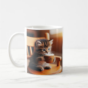 Taza De Café Un gatito lindo sentado en una silla tomando un ca