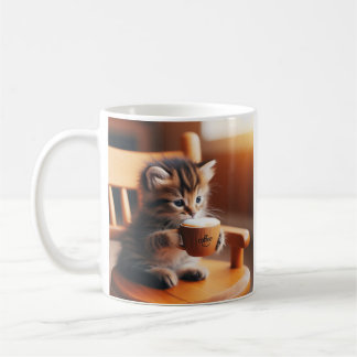 Taza De Café Un gatito lindo sentado en una silla tomando un ca