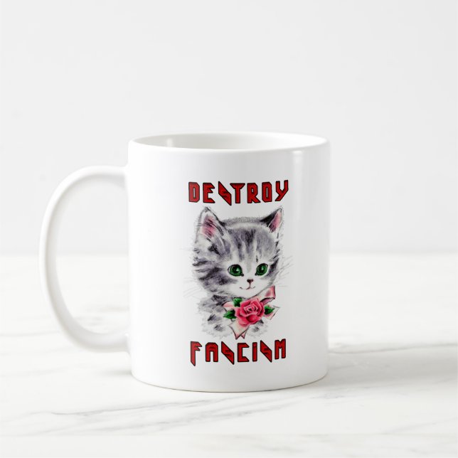 Taza De Café Un gatito retro lindo - Destruye el fascismo (Izquierda)
