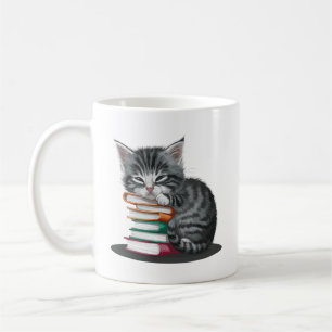 Taza De Café Un gatito somnoliento acurrucada con un montón de