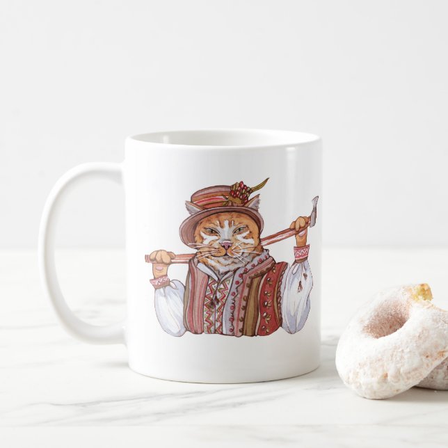 Taza De Café Un gato cosaco vestido con traje tradicional (Con donut)