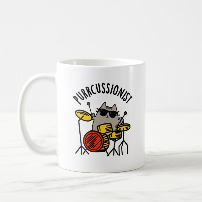 Taza De Café Un gato divertido y aguanieves purr-cussionista (Izquierda)