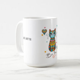 Taza De Café Un gato floral colorido