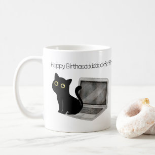 Taza De Café Un gato gracioso sentado en un café de cumpleaños