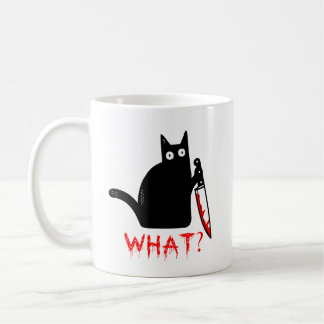 Taza De Café Un gato gracioso y asesino sostiene a Knife Black
