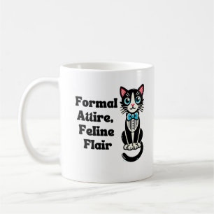Taza De Café Un gato lindo "atuendo formal, flor felino"